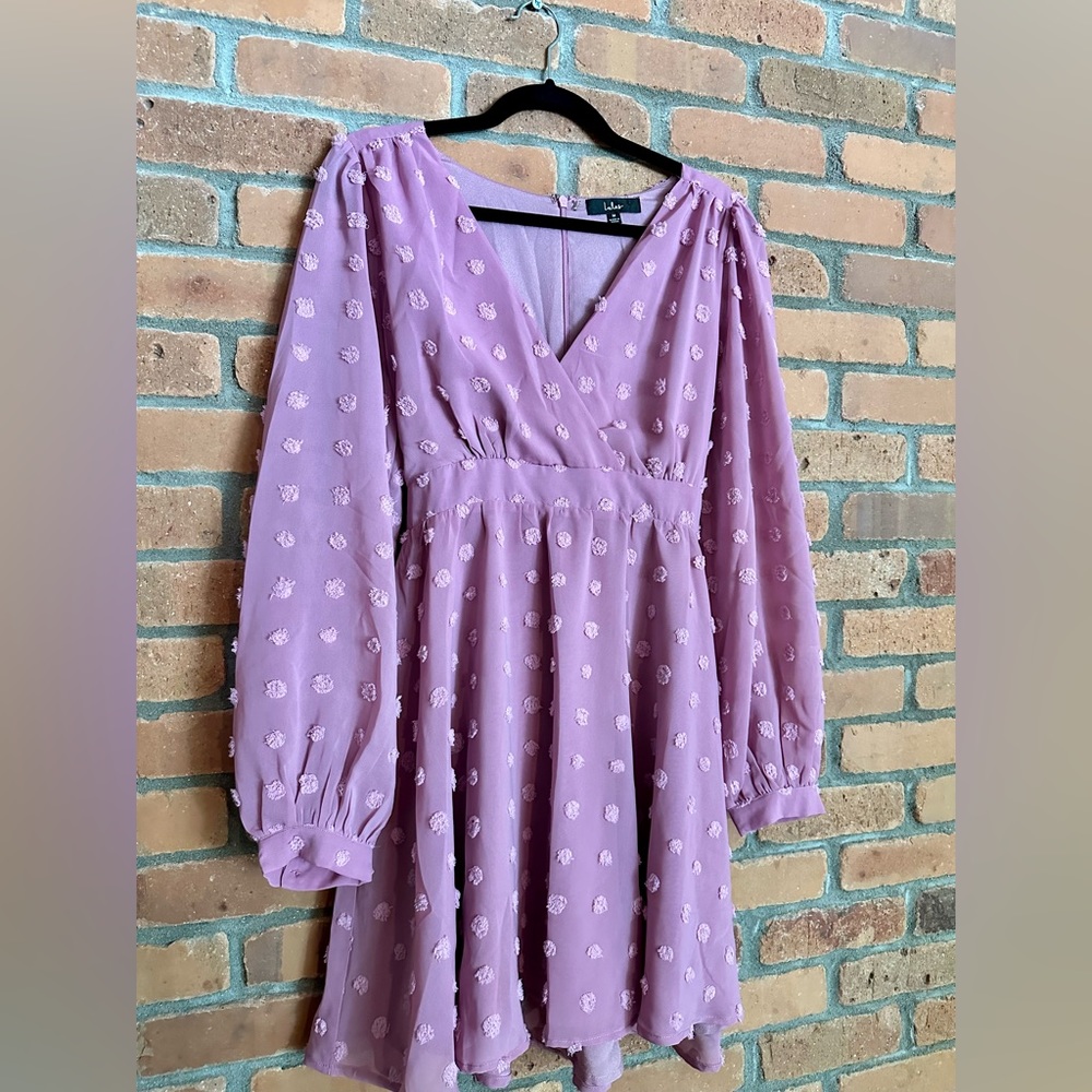 Always on Repeat Pink Clip Dot Long Sleeve Mini Dress - Medium
